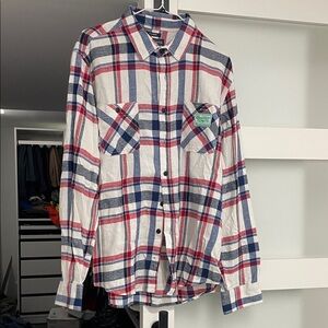 American Rag Men's Casual Plaid Flannel Shirt - Red, Blue, and White